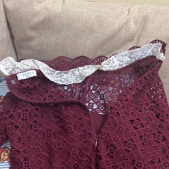 Sandro NWOT Helian Lace Long Sleeve Bordeaux Dress Size 38 - Picture 5 of 11